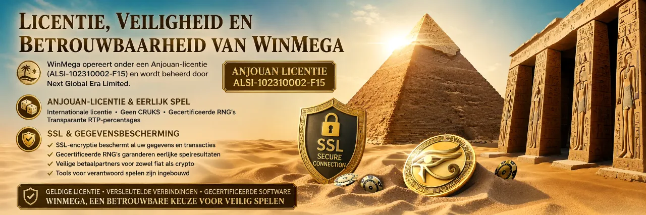 Anjouan licentiedocument en beveiligingsschild van WinMega operator Next Global Era