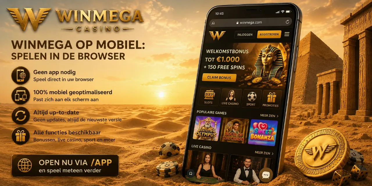 Mobiele versie van WinMega op smartphone in de browser