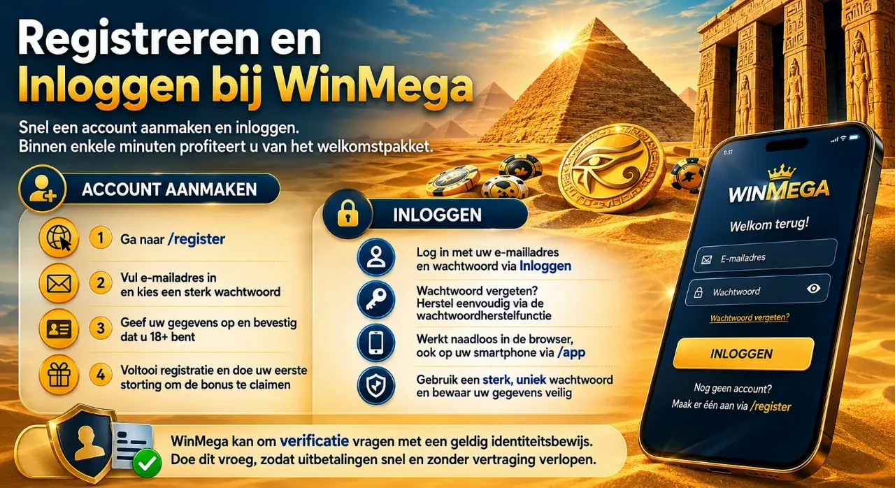 Registratie- en inlogscherm van WinMega met e-mailadres